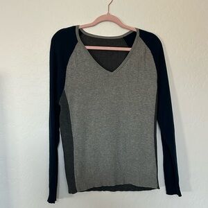 Gray and Black V-Neck Women's Top